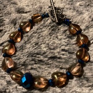 Peach-tone Glass Heart Bracelet w/ Faceted Glass